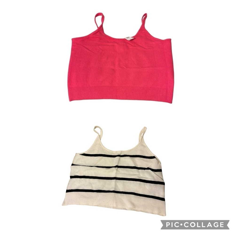 NWT Old Navy Knit Sweater Super Soft Cropped Tanks Pink and Black White Stripe L